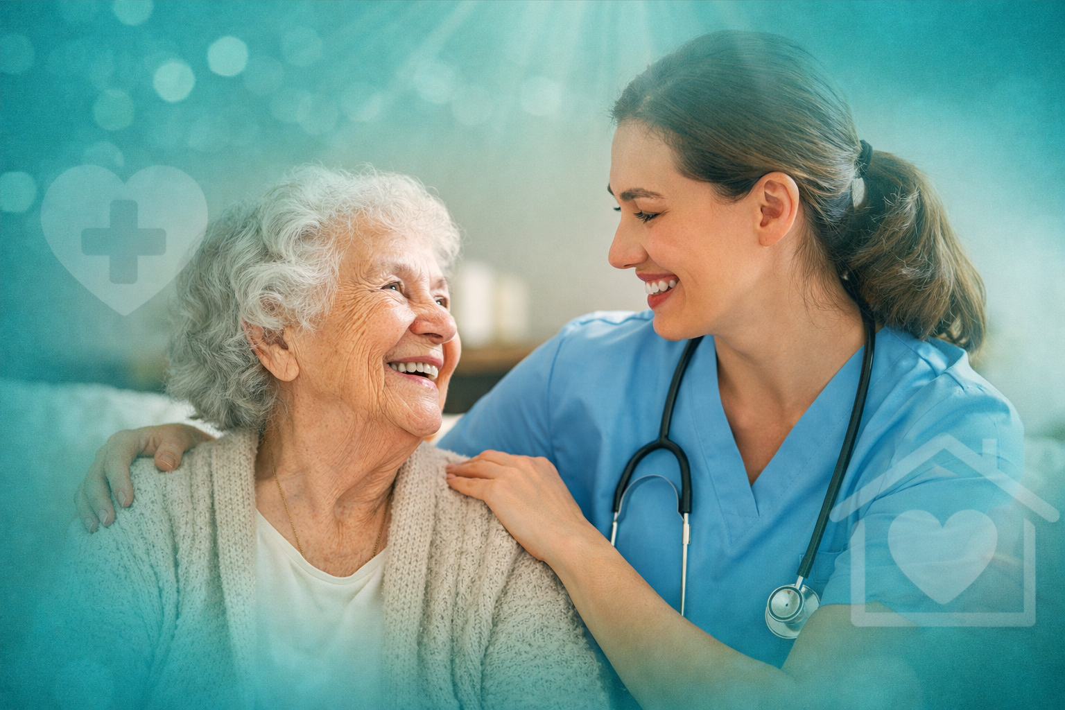 Caregiver assisting elderly woman at home